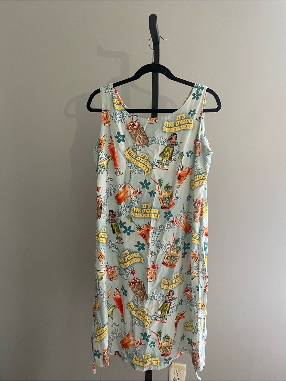 Vintage Big Dog Hawaiian Aloha Print It's 5 O'Clock Somewhere Dress Size Large - Picture 2 of 3